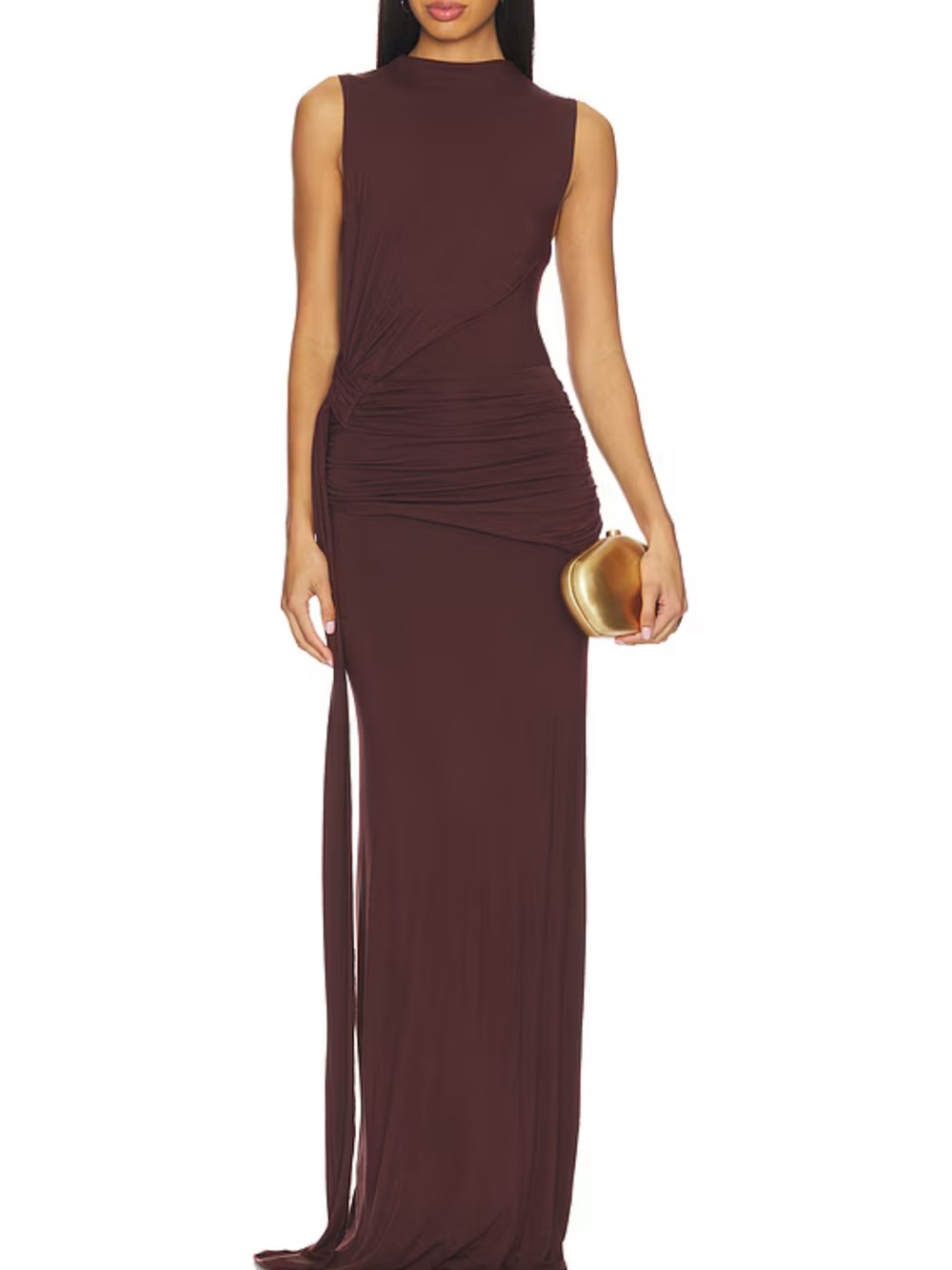 New | More to Come Stacie Maxi Dress High Neck Brown Small